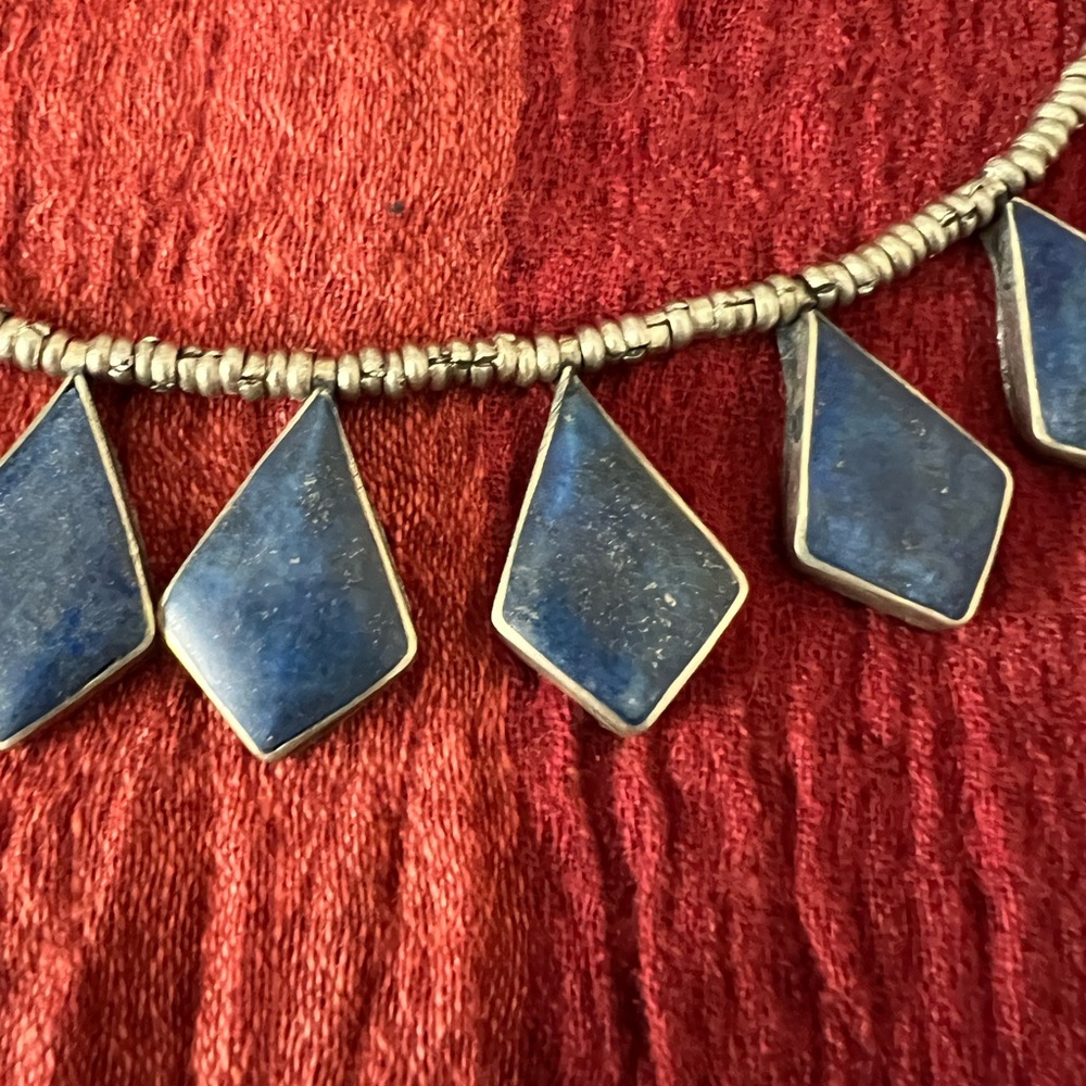 Middle Eastern Lapis and Metal Beaded Necklace *Vintage* - Picture 2 of 5